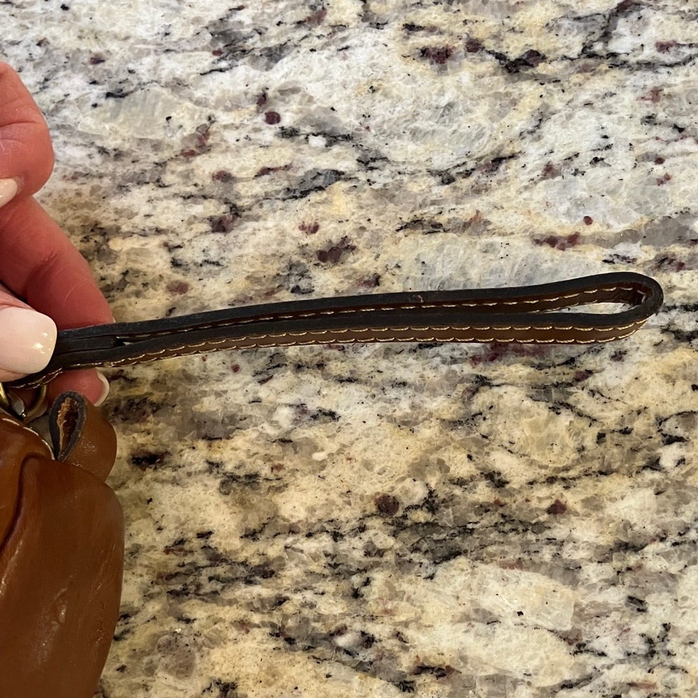 Patricia Nash Cognac Barrel Cosmetic Bag Embossed Leather Wristlet Pouch Zipper - Picture 13 of 16